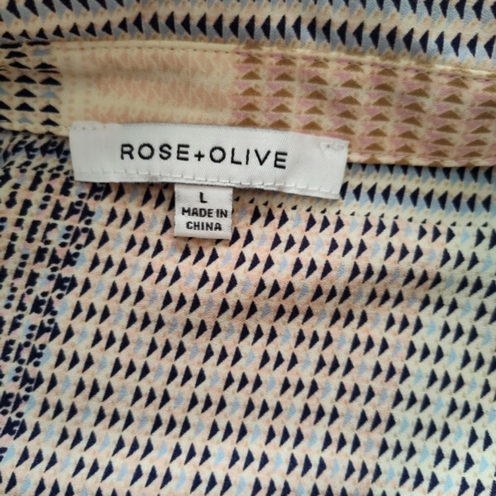 Rose & Olive Semi Sheer Long Sleeve Polka Dot Check Pattern Peach Black & Blue T - Picture 4 of 6